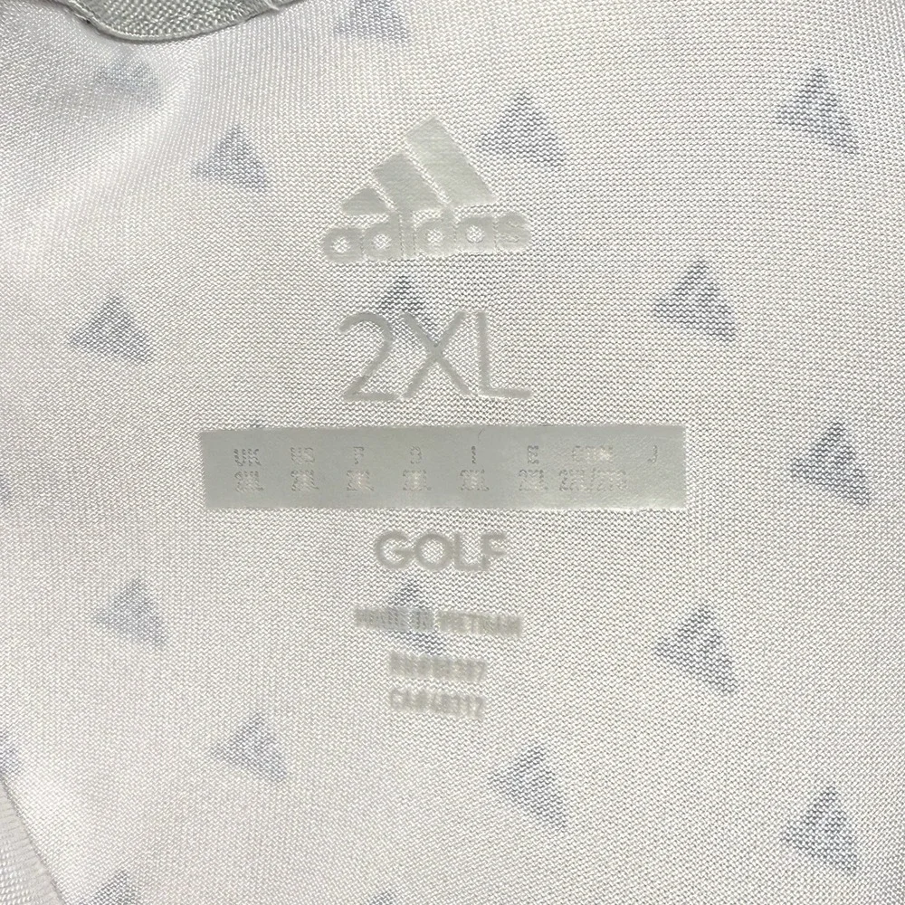Adidas Golf Polo Men 2XL White All Over Logo Stretch Spandex Performance Athletc